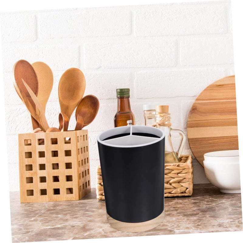 3 Compartment Detachable Utensil Holder Draining Design Black Kitchen Storage Organizer - Image 4