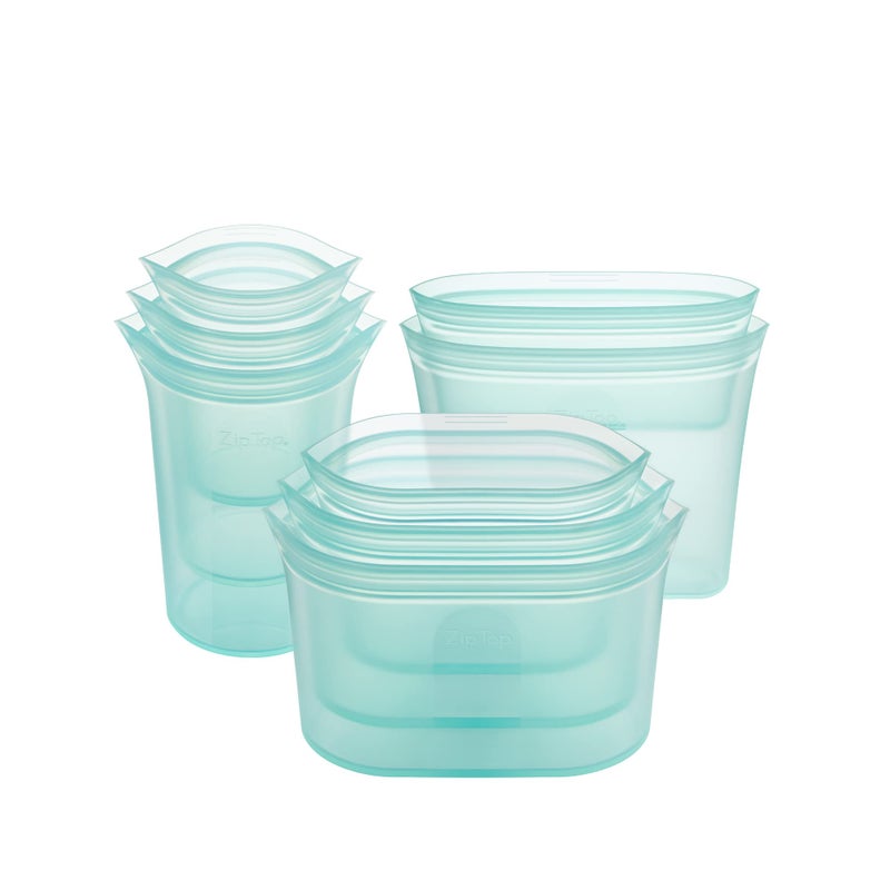 Zip Top Zip Top Reusable Food Storage Bags | Full Set of 8 [Teal] | Silicone Meal Prep Container | Microwave, Dishwasher and Freezer Safe | Made in the USA  - Image 1