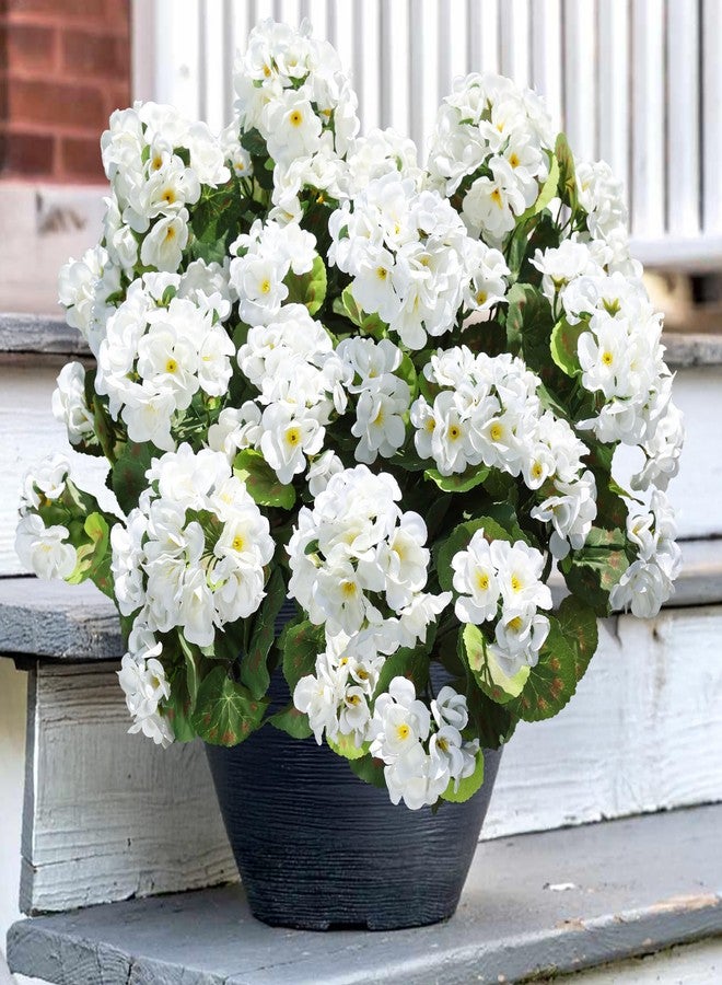 HyeFlora Artificial Geranium Fake Flowers for Outdoors Decoration, 6 Bundles Silk Geraniums White Flower UV Resistant Look Real Faux Plants for Front Door Garden Porch Planter Patio Balcony Yard Indoor Home - Image 2