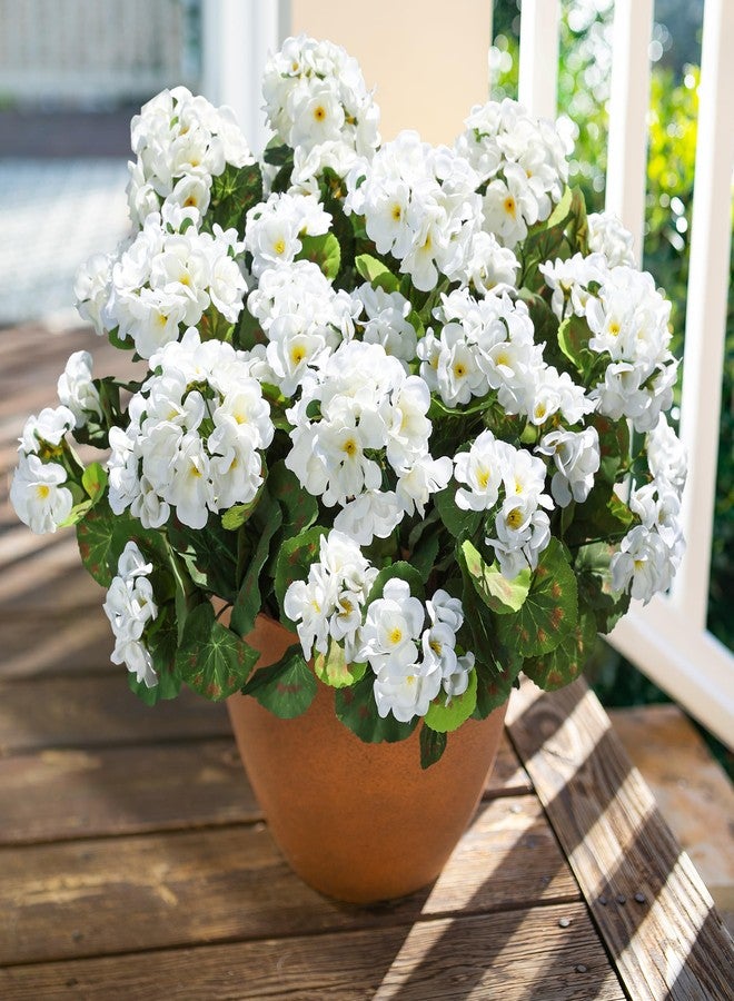 HyeFlora Artificial Geranium Fake Flowers for Outdoors Decoration, 6 Bundles Silk Geraniums White Flower UV Resistant Look Real Faux Plants for Front Door Garden Porch Planter Patio Balcony Yard Indoor Home - Image 4
