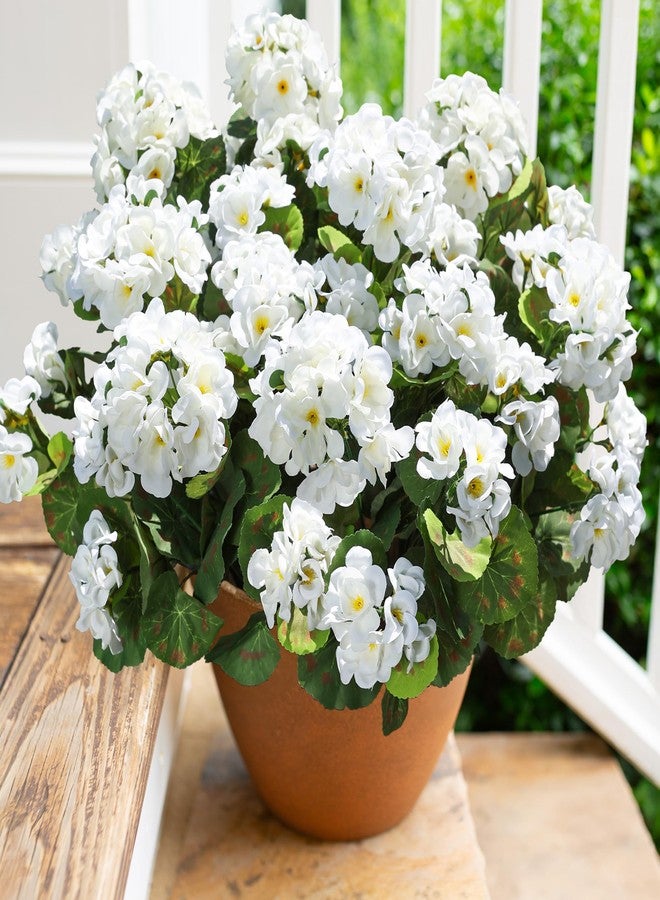 HyeFlora Artificial Geranium Fake Flowers for Outdoors Decoration, 6 Bundles Silk Geraniums White Flower UV Resistant Look Real Faux Plants for Front Door Garden Porch Planter Patio Balcony Yard Indoor Home - Image 1