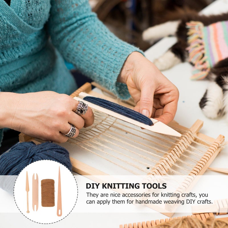 Wooden Knitting Needles Cotton Rope DIY Weaving Shuttle Kit For Handcrafts - Image 5
