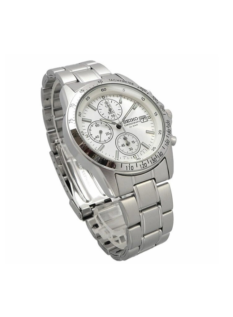 Seiko Limited Edition Spirit Chronograph Watch SBTQ039, 38.5 mm White Dial, Stainless Steel Bracelet, 100 m WR - Image 4