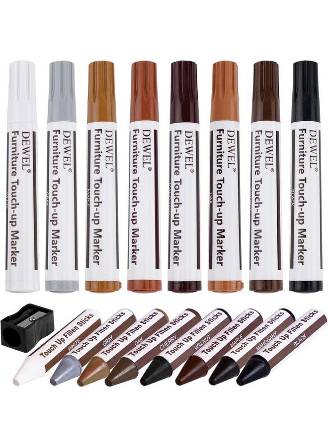 DEWEL Furniture Markers Touch Up, Upgrade Wood Furniture Repair Kit, Premium Wood Scratch Repair Markers and Wax Sticks for Wood Stains Scratches Hardwood Wooden Floors Tables, Set of 17 - Image 1