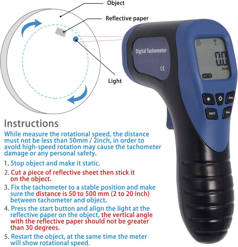Ehdis عداد السرعة الرقمي LCD غير التلامسي Ehdis مع 10 شرائط عاكسة - Image 5
