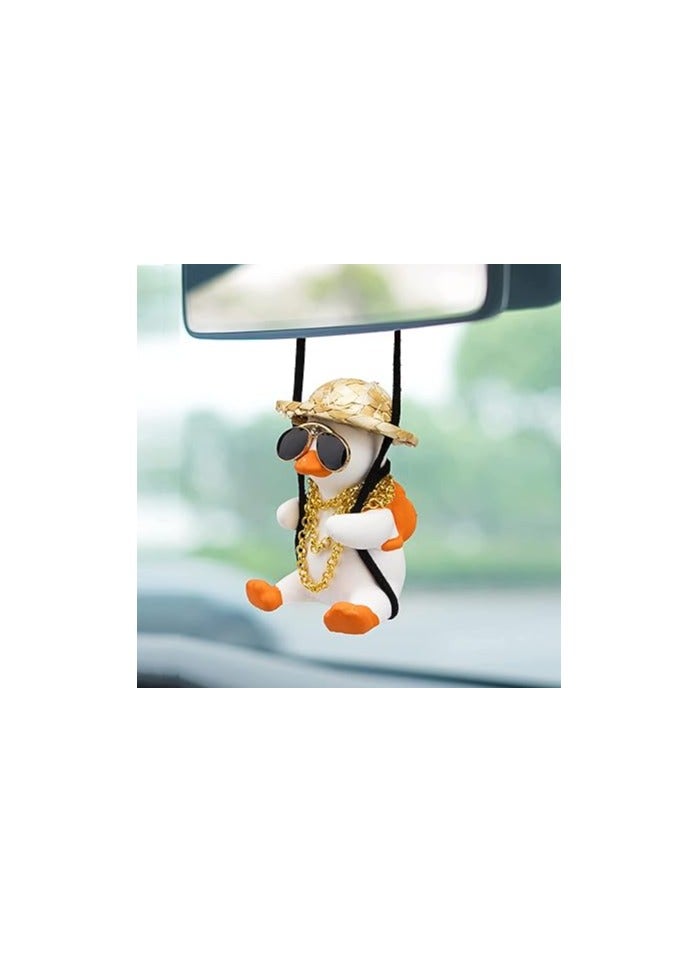 Generic Swing Duck Car Pendant, Lovely Duck Car Ornament, Car Rearview Mirror Car Decoration Pendant, Straw Hat School Bag Duck Ornament - Image 1