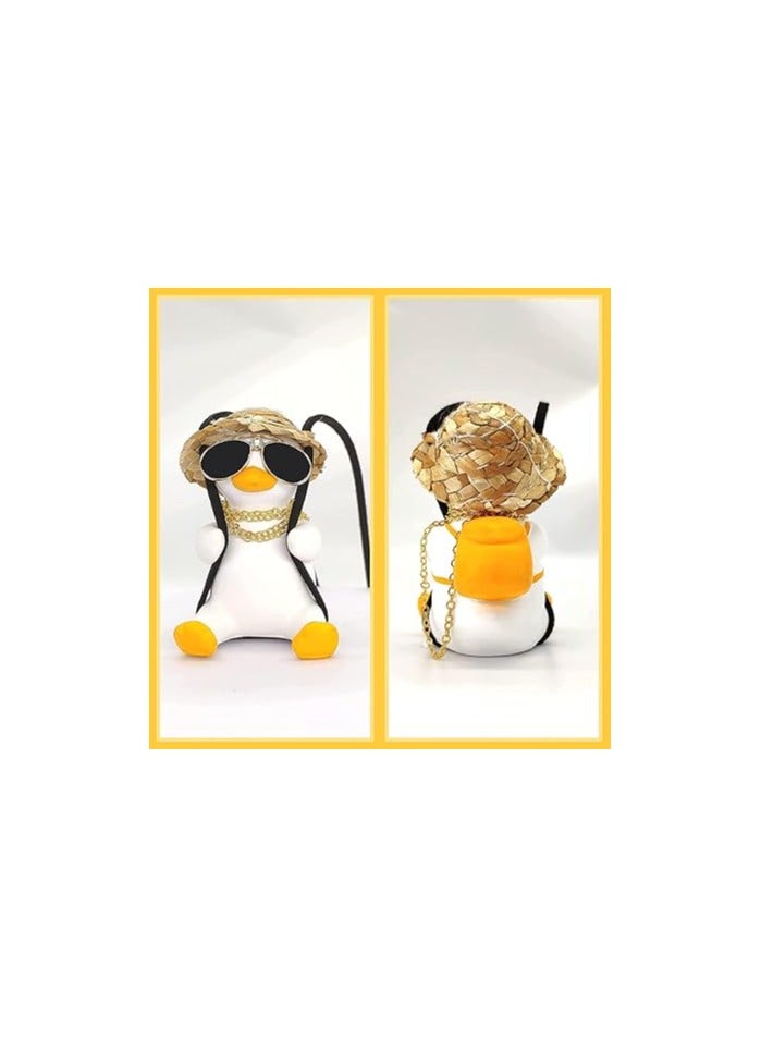 Generic Swing Duck Car Pendant, Lovely Duck Car Ornament, Car Rearview Mirror Car Decoration Pendant, Straw Hat School Bag Duck Ornament - Image 2