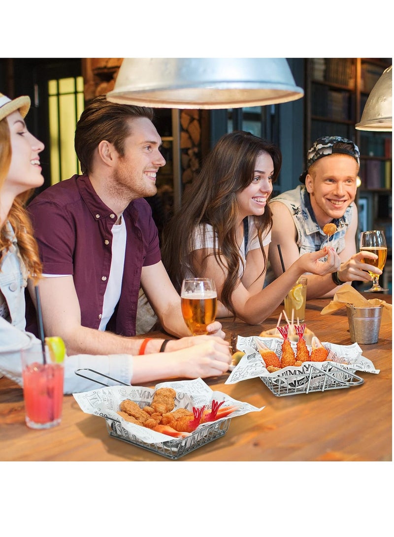 SYOSI سلال قلي مربعة صغيرة بطاطس مقلية سلة كروم ستيل حاملة طعام مقلية ضحلة قابلة لإعادة الاستخدام حاملة بطاطس للمطبخ مطعم حفلة شواء طاولة تقديم الطعام 4 قطع - Image 5