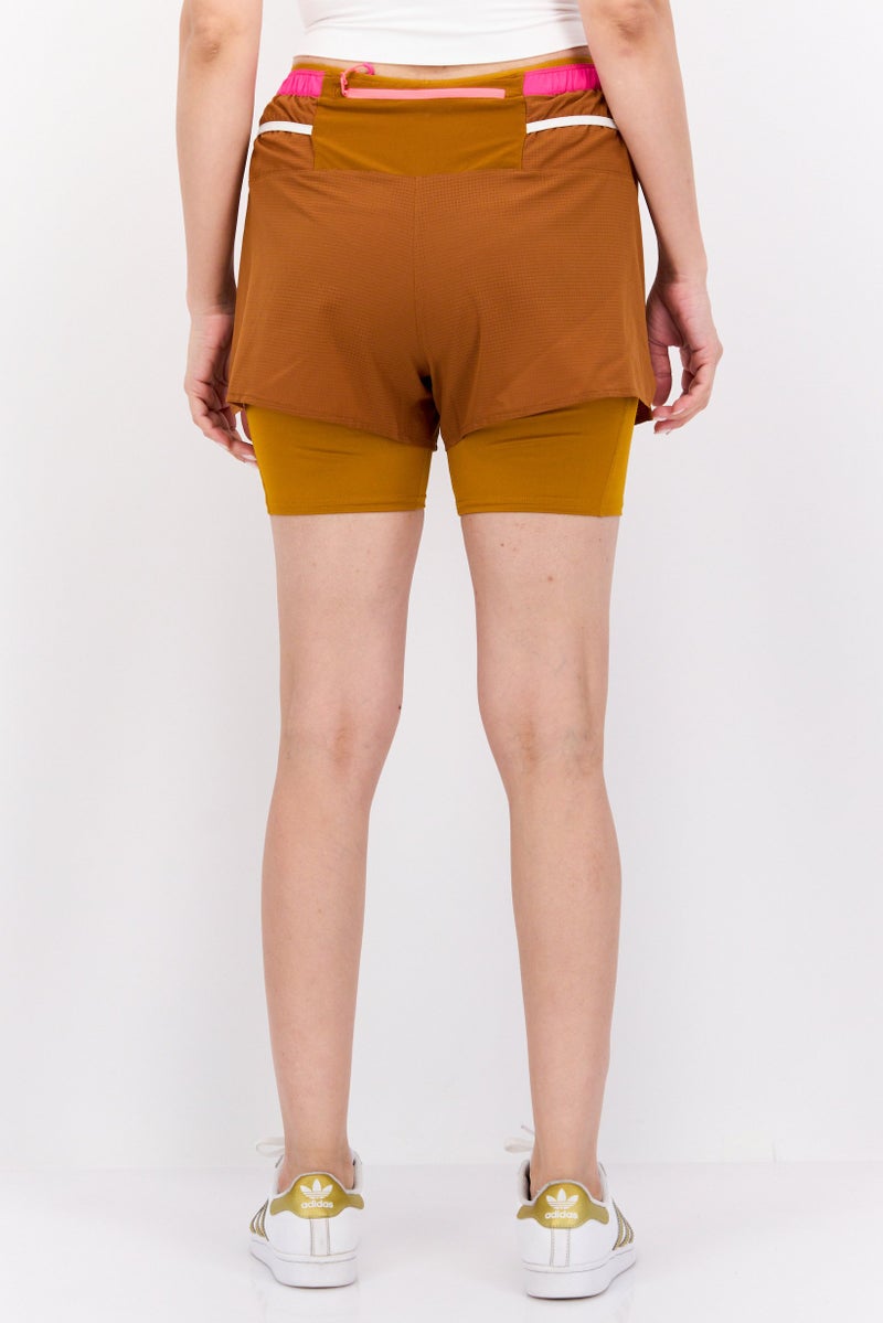 Brooks Women Sportswear Fit Drawstring Running Shorts, Brown  - Image 2