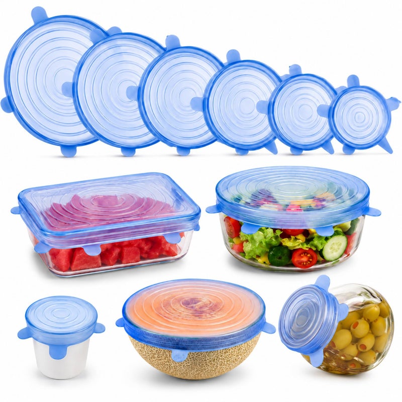 Silicone Stretch Food Cover Bags, 6 Pieces Multi Size Replacement Plastic Wrap Bags and Foil Sheets - Image 1
