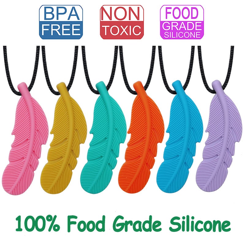 Atsky Chew Necklaces for Sensory Adult and Kids, Silicone Feather Chewy Necklace for Autism, ADHD, Chewing, Oral Motor Therapy Tools for Mild Chewers - Image 3