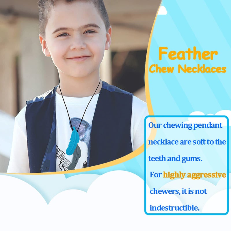 Atsky Chew Necklaces for Sensory Adult and Kids, Silicone Feather Chewy Necklace for Autism, ADHD, Chewing, Oral Motor Therapy Tools for Mild Chewers - Image 4