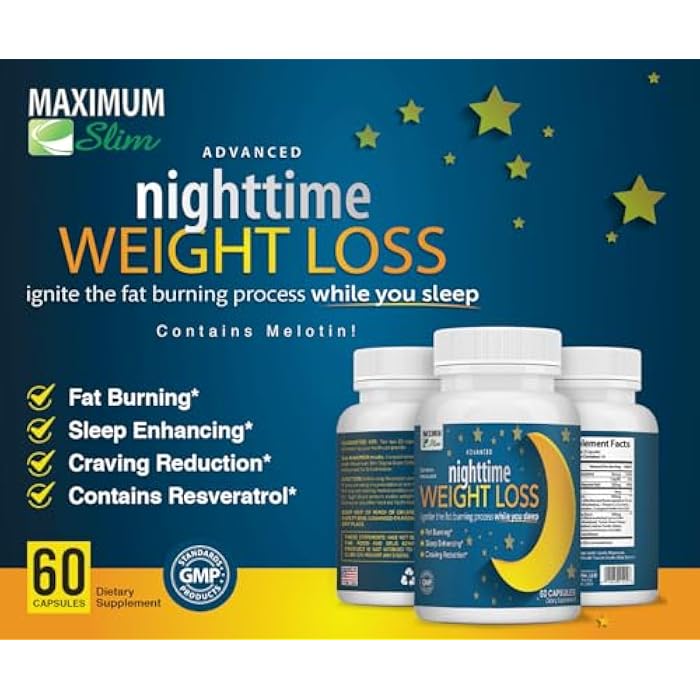 Maximum Slim Nighttime Weight Support – Gentle Fat Burning & Sleep Aid – African Mango, Resveratrol & Green Tea – Non-GMO, Vegan, 60 Capsules - Image 5