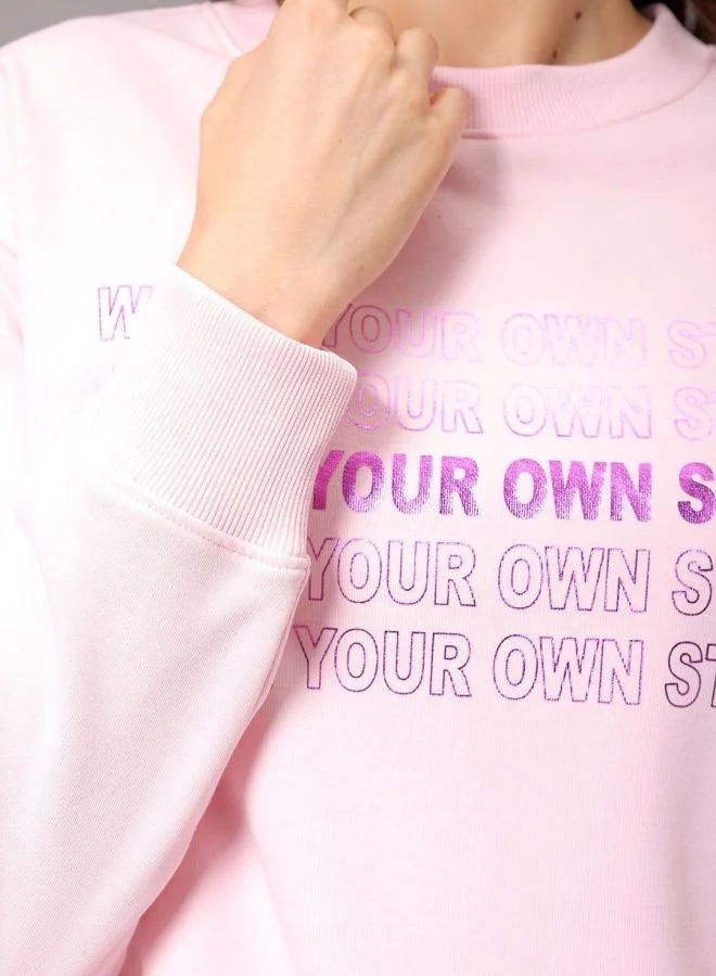 Freehand  Women Relaxed Fit Typography Printed Crew Neck Long Sleeve Crewneck Sweatshirt  | Best Price UAE