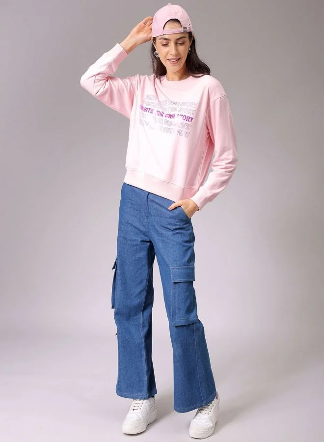 Freehand  Women Relaxed Fit Typography Printed Crew Neck Long Sleeve Crewneck Sweatshirt  | Best Price UAE