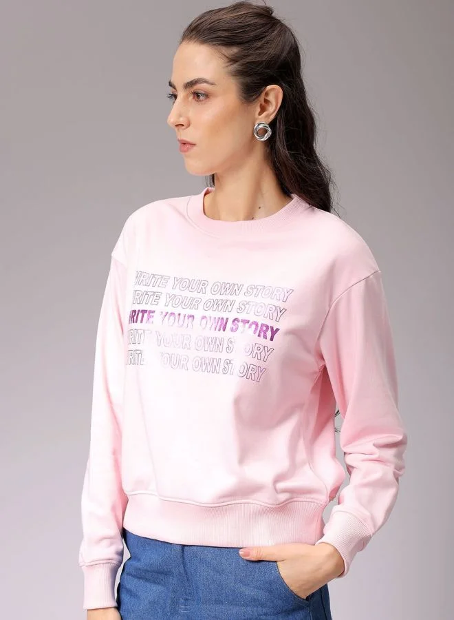 Freehand  Women Relaxed Fit Typography Printed Crew Neck Long Sleeve Crewneck Sweatshirt  | Best Price UAE