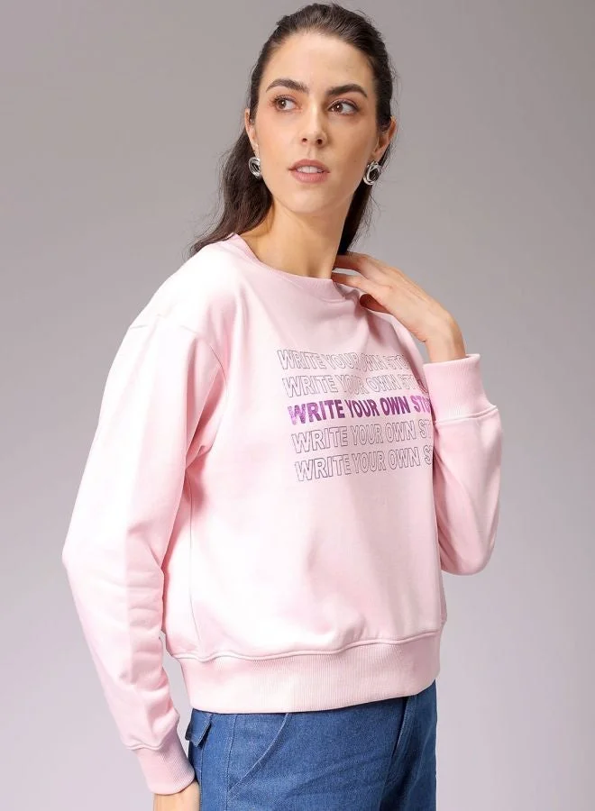 مرفوعة Women Relaxed Fit Typography Printed Crew Neck Long Sleeve Crewneck Sweatshirt