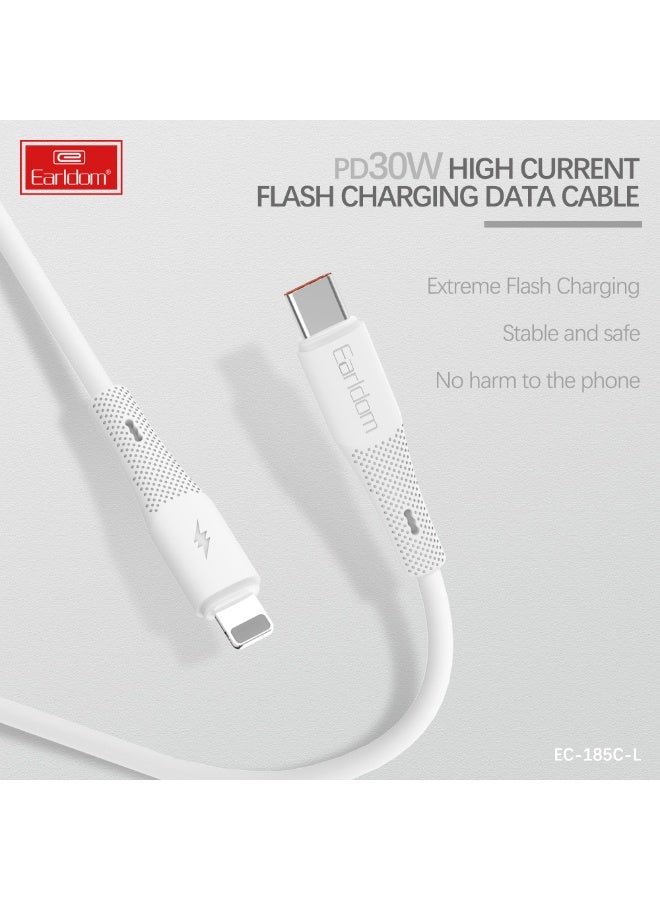 Earldom Cable Charger EC-185 - Type-C – Lightning 30W 1-Meter Silicone White - Image 2