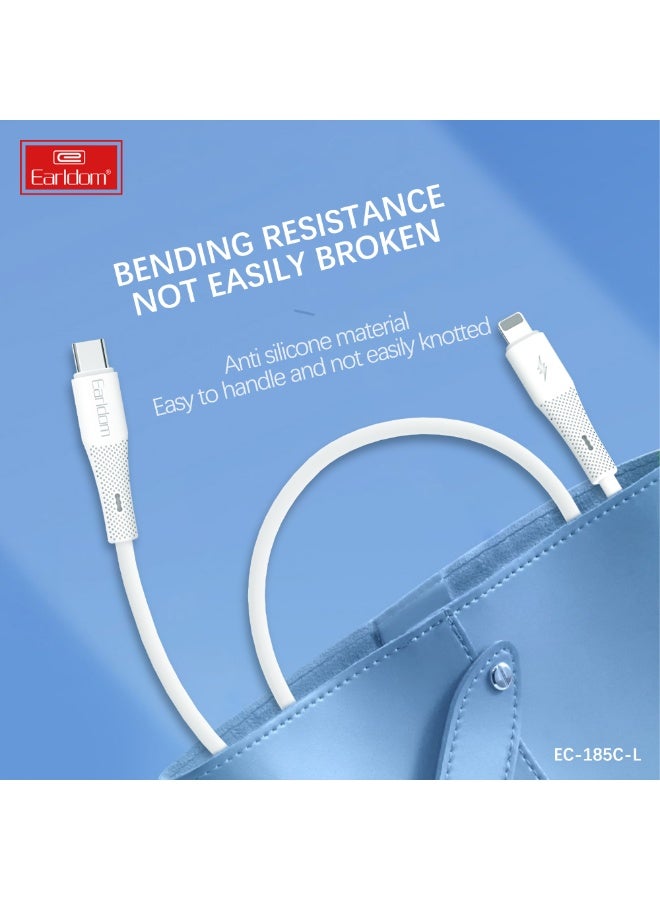 Earldom Cable Charger EC-185 - Type-C – Lightning 30W 1-Meter Silicone White - Image 5