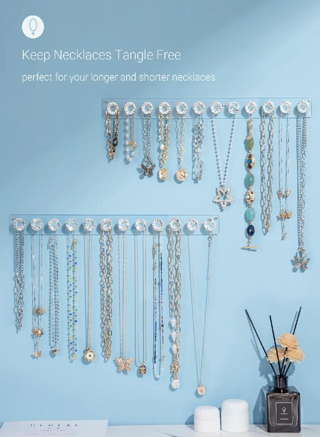Mymazn Mymazn 2 Pack Necklace Hangers Acrylic Necklaces Holder Wall Mounted Jewelry Organizer Hanging with 12 Diamond Shape Hooks, Jewelry Hangers for Necklace, Gift for Girls Women
