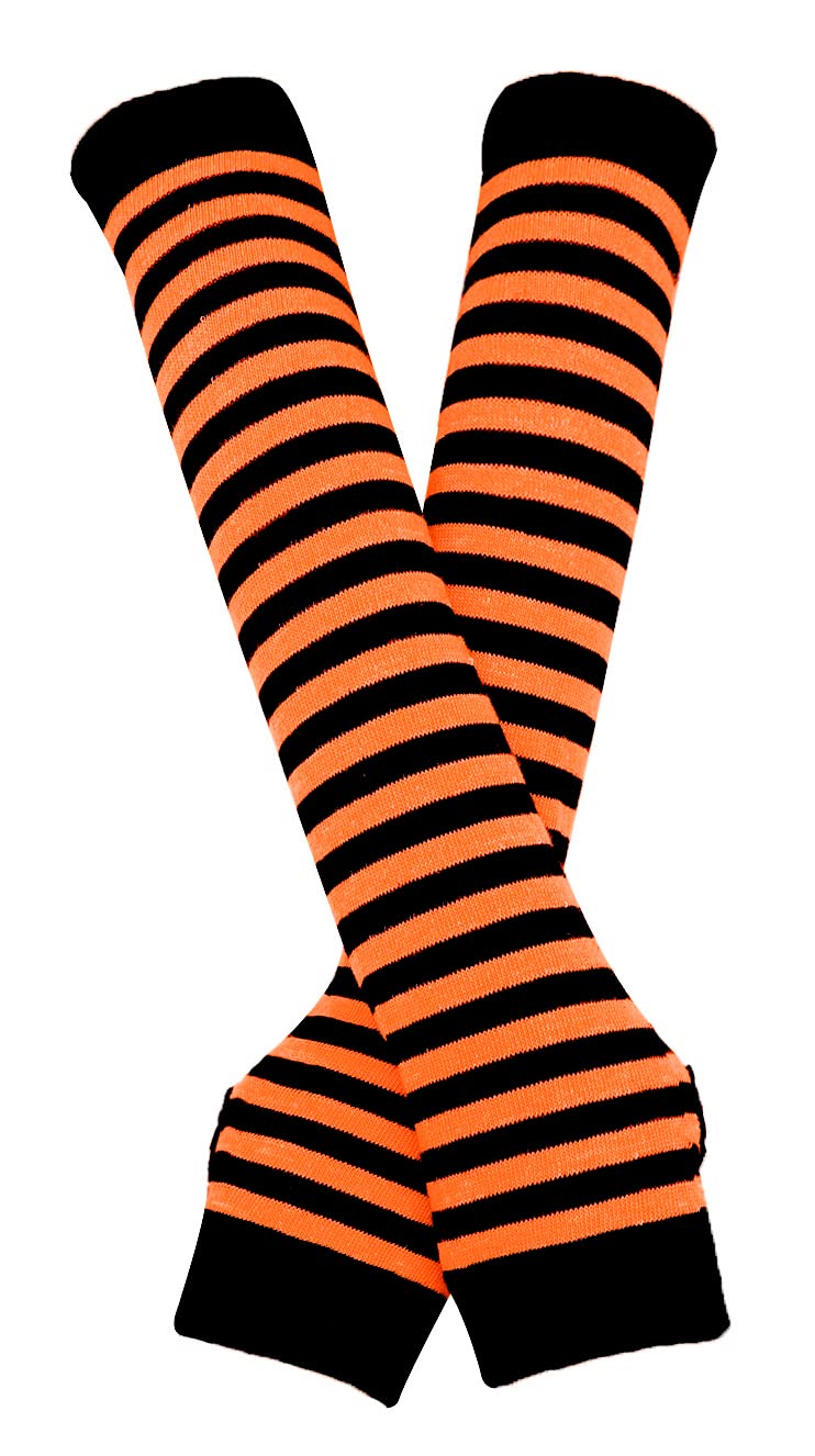 Bienvenu Punk Gothic Rock Long Arm Warmer Fingerless Gloves, BlackOrange - Image 1