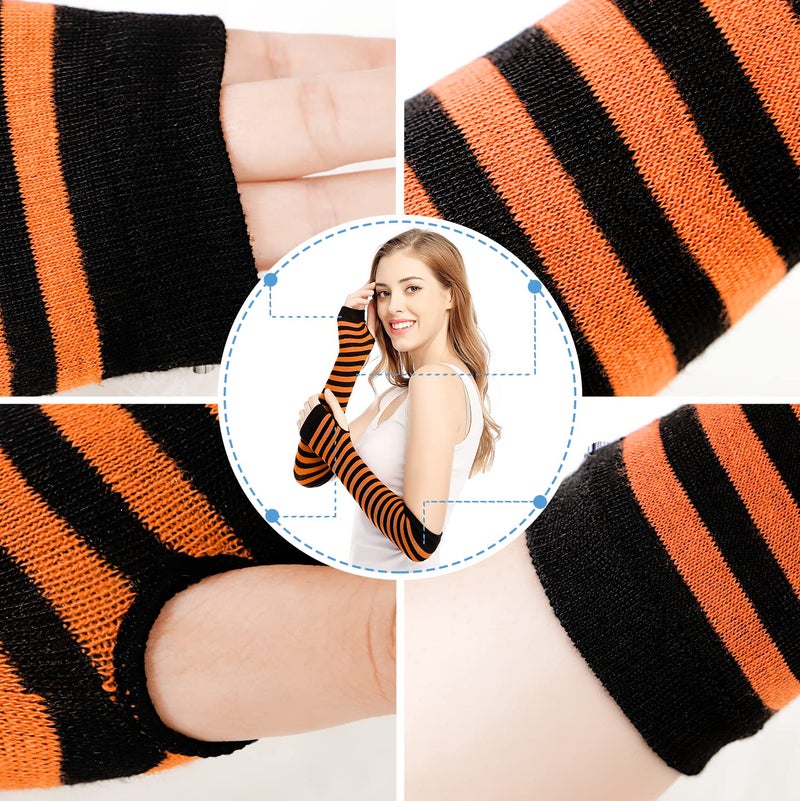 Bienvenu Punk Gothic Rock Long Arm Warmer Fingerless Gloves, BlackOrange - Image 5