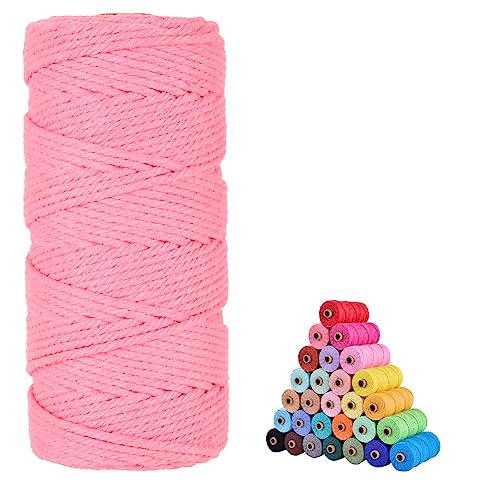 flipped 100% Natural Macrame Cotton Cord,3mm x109 Yards Twine String Cord Colored Cotton Rope Craft Cord for DIY Crafts Knitting Plant Hangers Christmas Wedding Décor (Dark Pink, 3mm*109yards) - Image 1