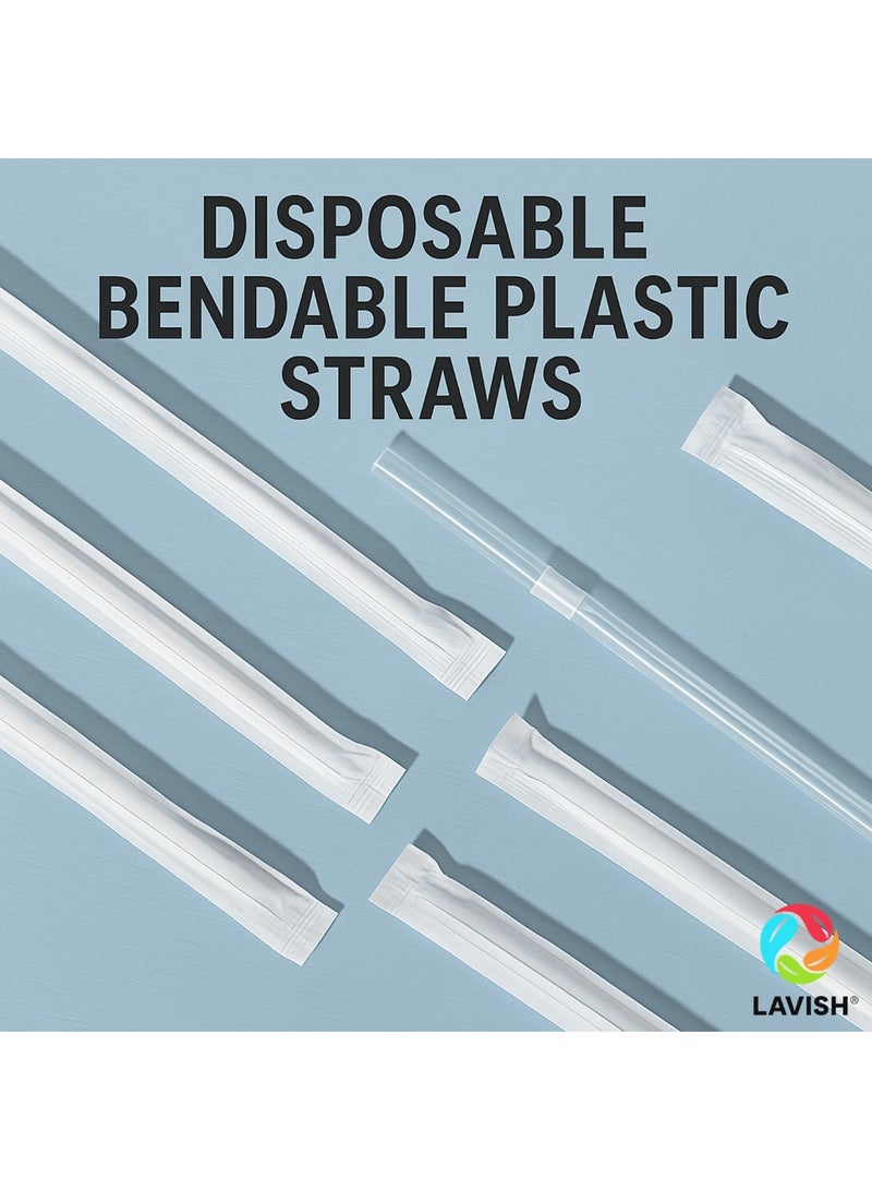 لافيش ماصات بلاستيكية شفافة ومرنة من لافيش | 200 ماصة مغلفة بشكل فردي | طول 24 سم، عرض 6 مم | خالٍ من مادة BPA، آمن غذائيًا، للاستخدام مرة واحدة، لتحريك المشروبات، والعصائر، والميلك شيك، والحفلات، والفعاليات. - Image 5