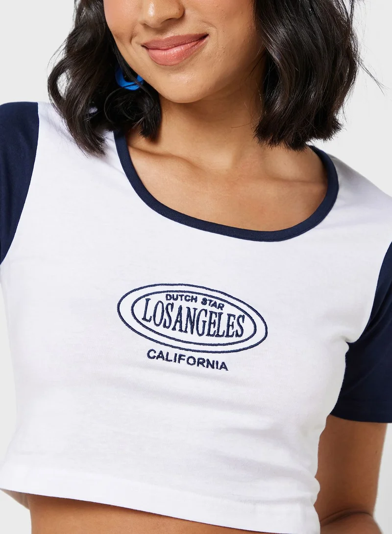جينجر Contrast Ringer Detail Embroidered Tshirt