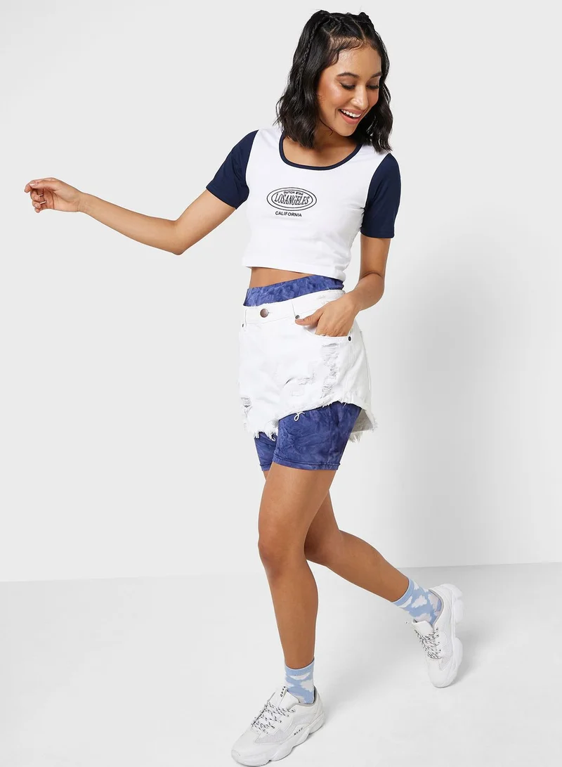 جينجر Contrast Ringer Detail Embroidered Tshirt