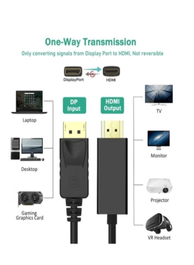 FUJISHKA DP TO HDMI CABLE 1.8M Ultra HD 4K/60Hz 6feet Gold-Plated DisplayPort to HDMI CONVERTOR CABLE - 4K@30Hz, 2K@60Hz,1080*1920@ Full HD, Uni-Directional DP  Compatible with NVIDIA, AMD, HP, TV ,Monitor, Projector, Desktop,etc  Matte Finish Cable | Durable , HDMI Cable 6ft 1.8M - Image 2