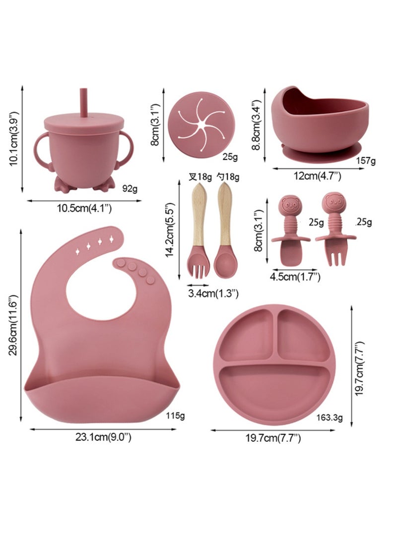 Premium Rose 10 Piece Weaning Feeding Supplies for Toddlers! Bib+Plate+Suction Silicone Baby Bowls! Self Eating Utensils Set with Spoons, Bibs, Plate, Toddlers Spoon Set! Set of 10! - Image 5
