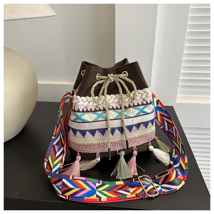 Bags Ethnic Style Women'S Bucket Bag Shoulder Bag Fashion Trend Su Crossbody Bag