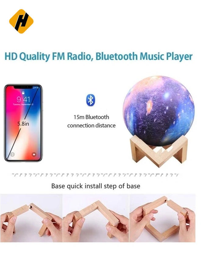 HuHa Portable Quran speaker LED night light, 16-color 3D printing LED Galaxy Moon light, Bluetooth, Micro SD remote control speaker, Quran chanting, FM radio (ELT-GLOBE-04) - Image 4