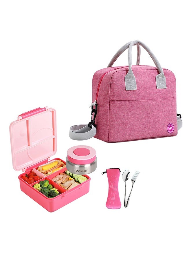 Eazy Kids Jumbo Bento Lunch Box With Pink Lunch Bag, Food Jar And Cutlery - Pink  - Image 1