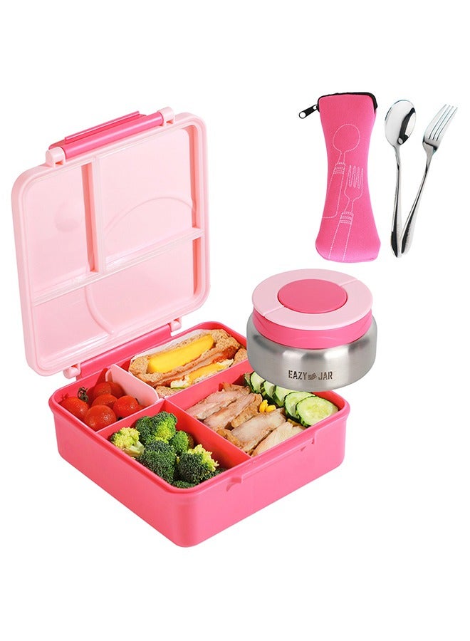 Eazy Kids Jumbo Bento Lunch Box With Pink Lunch Bag, Food Jar And Cutlery - Pink  - Image 3