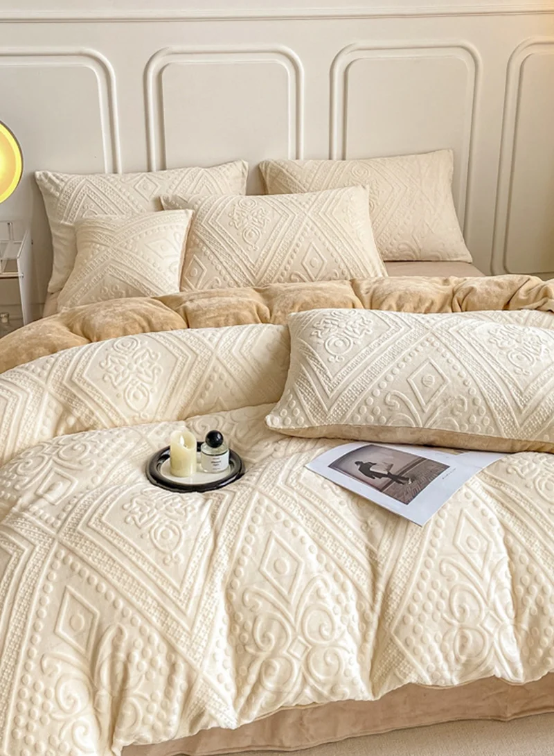 Sharpdo 4-Piece Set Bedding Velvet and Thick Quilt Cover Set with 1 Quilt Cover 1 Sheet and 2 Pillowcases 2m Bed (200*230cm)