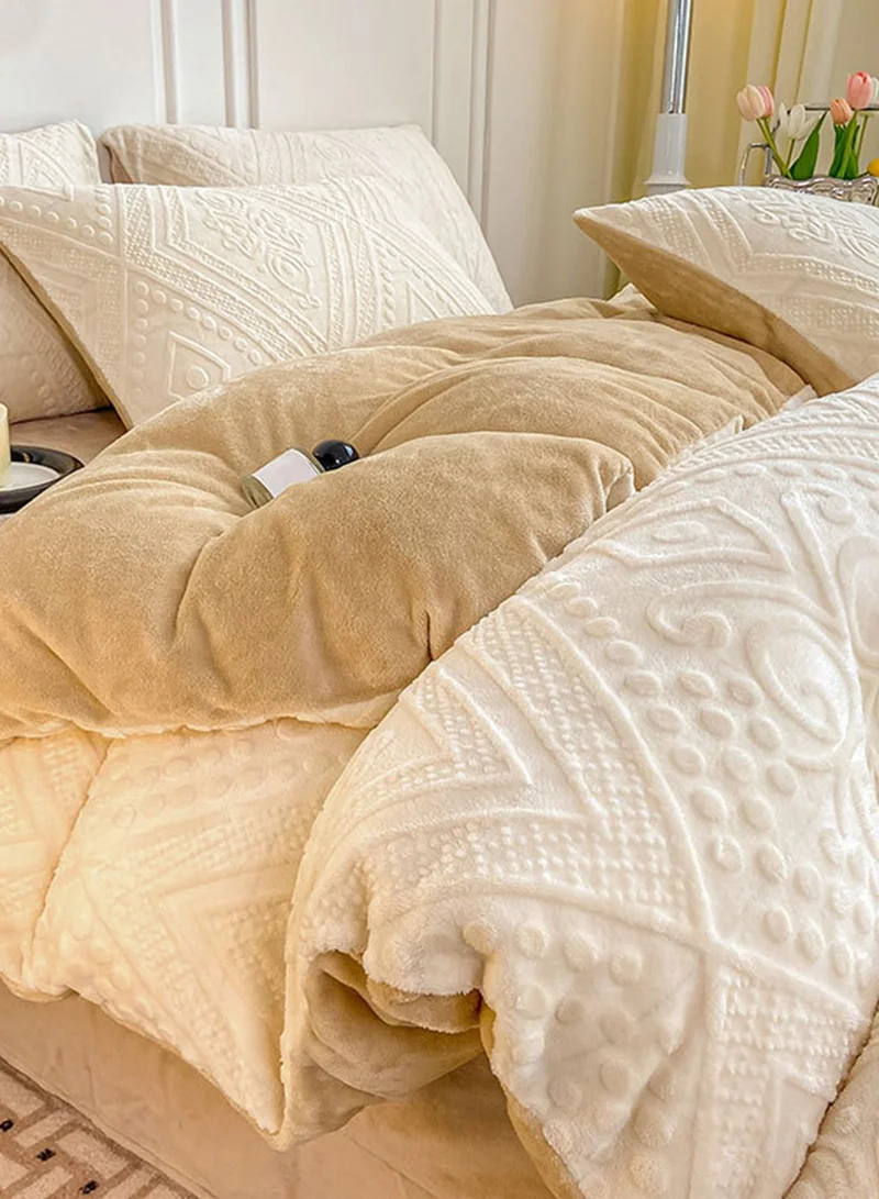 Sharpdo 4-Piece Set Bedding Velvet and Thick Quilt Cover Set with 1 Quilt Cover 1 Sheet and 2 Pillowcases 2m Bed (200*230cm)