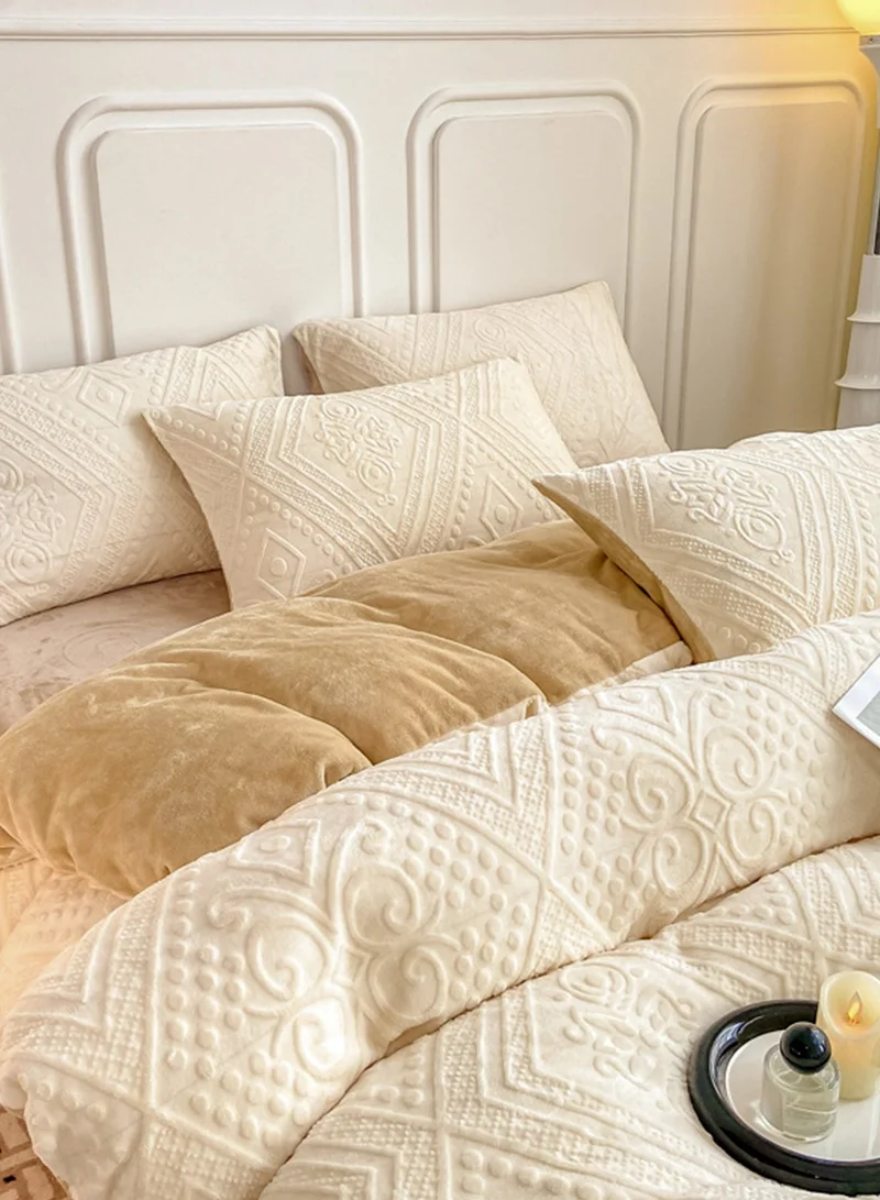 Sharpdo 4-Piece Set Bedding Velvet and Thick Quilt Cover Set with 1 Quilt Cover 1 Sheet and 2 Pillowcases 2m Bed (200*230cm)
