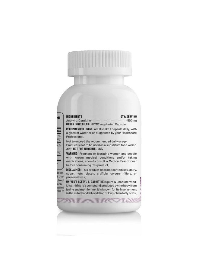 Unived Acetyl L-Carnitine 500mg | Supercharges Brain Function, Fat Loss, & Reaction Time. | Single Ingredient, Flavorless & Caffeine Free | 60 Vegan Capsules - Image 3