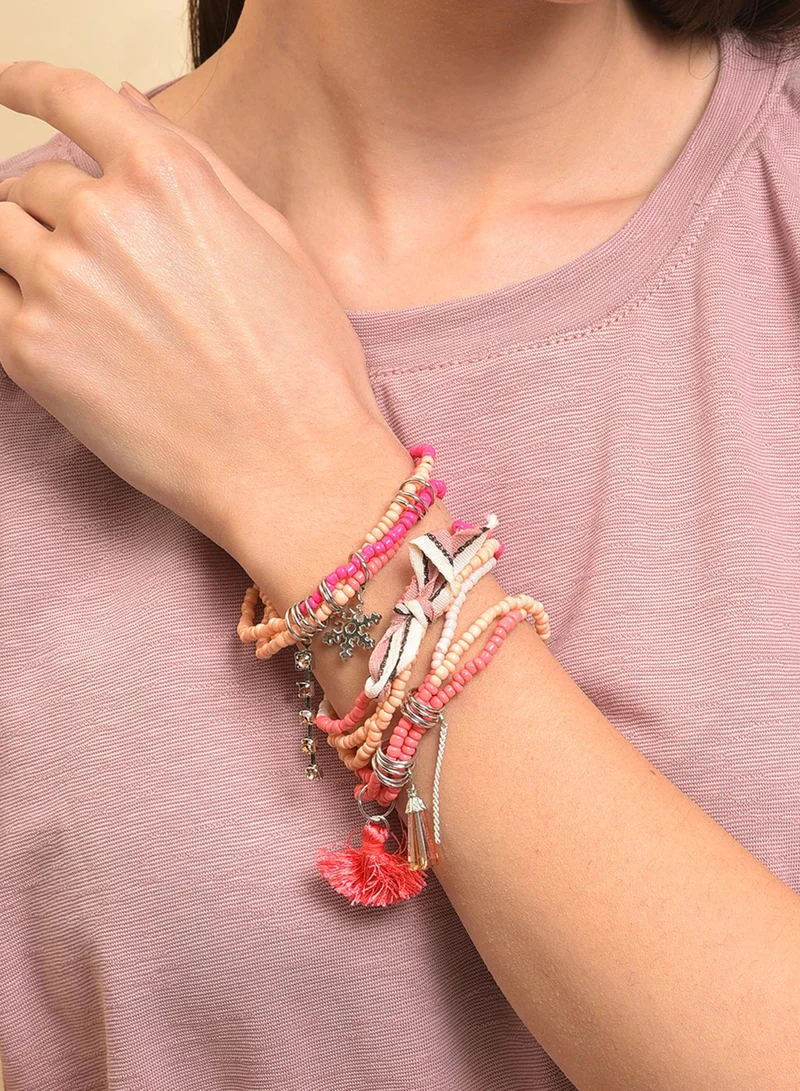 سوهي طقم أساور charms وردي وبرتقالي من 3 قطع مجوهرات صناعية