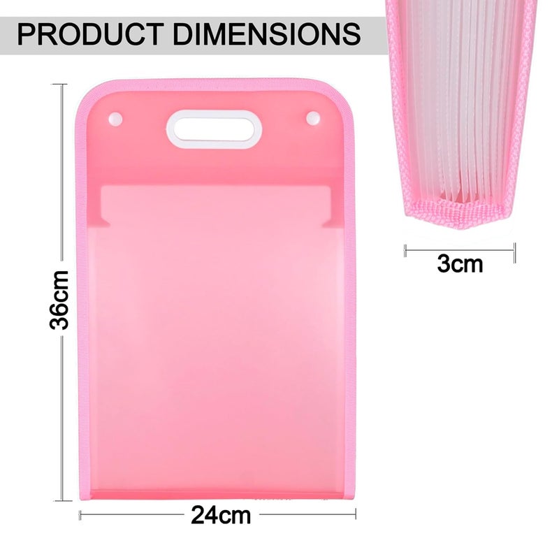 ECHSRT Expanding File Folder with 13 Pockets, Handle, Button Closure, A4/Letter Size Documents, File Organizer, Multi Leaf Folder Labels School, Home & Office (13 Layer Verticle Folder (Pink)) - Image 2