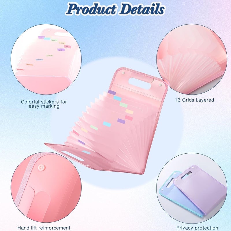 ECHSRT Expanding File Folder with 13 Pockets, Handle, Button Closure, A4/Letter Size Documents, File Organizer, Multi Leaf Folder Labels School, Home & Office (13 Layer Verticle Folder (Pink)) - Image 5