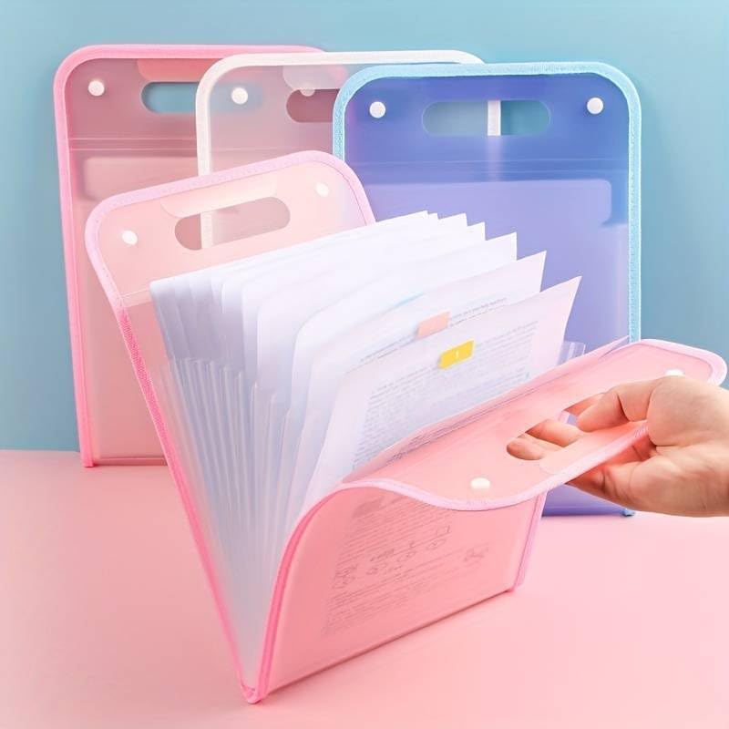ECHSRT Expanding File Folder with 13 Pockets, Handle, Button Closure, A4/Letter Size Documents, File Organizer, Multi Leaf Folder Labels School, Home & Office (13 Layer Verticle Folder (Pink)) - Image 1