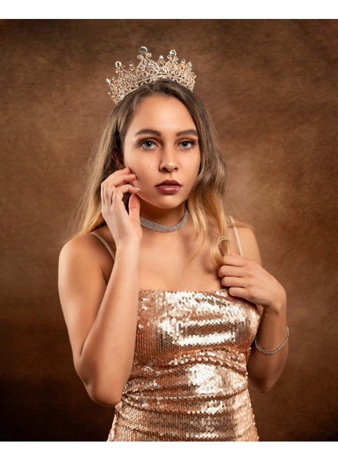 كوسايد تاج COCIDE من الذهب الوردي للنساء من الكريستال تيجان وتيجان الملكة للفتيات عصابة رأس دائرية كاملة لحفلات الزفاف وإكسسوارات الشعر لأعياد الميلاد وحفلات التخرج وحفلات الزفاف وأزياء الهالوين - Image 2