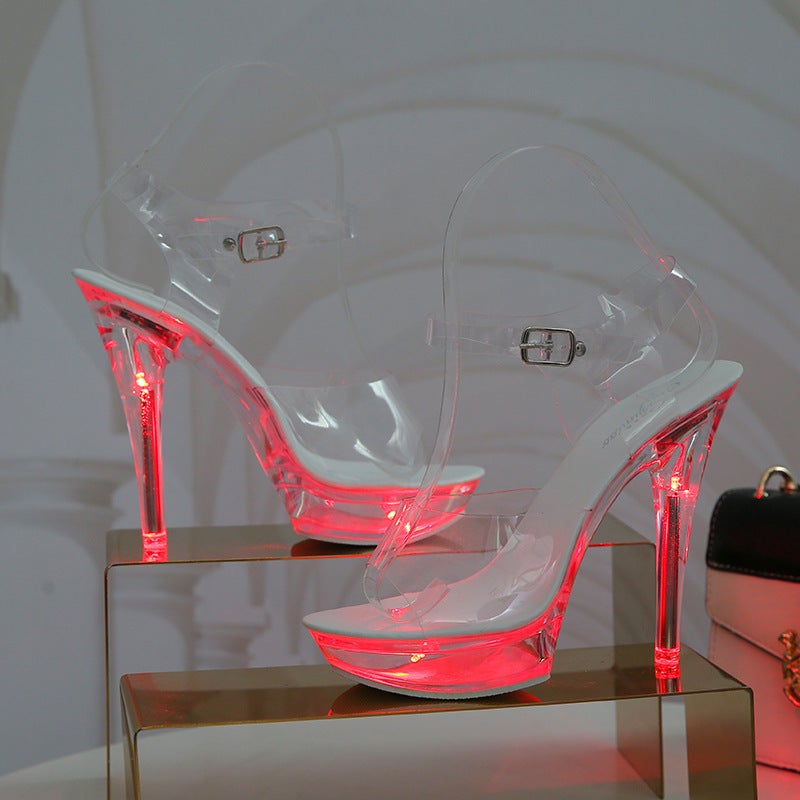 Nightclub Super High Heels Luminous Stiletto Heel Platform Sandals Transparent Model Crystal Shoes Wedding Shoes 34-43 - Image 3