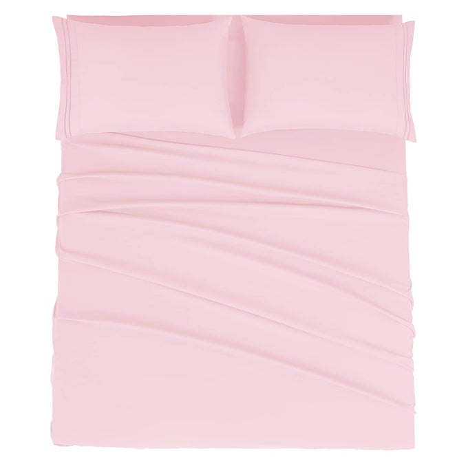 QUEEN SIZE SHEET SET HOTEL LUXURY 1800 BEDDING SHEETS PILLOWCASES DEEP POCKET FITTED SHEET SOFT BREATHABLE WRINKLE FADE RESISTANT 4 PIECE QUEEN BLUSH PINK