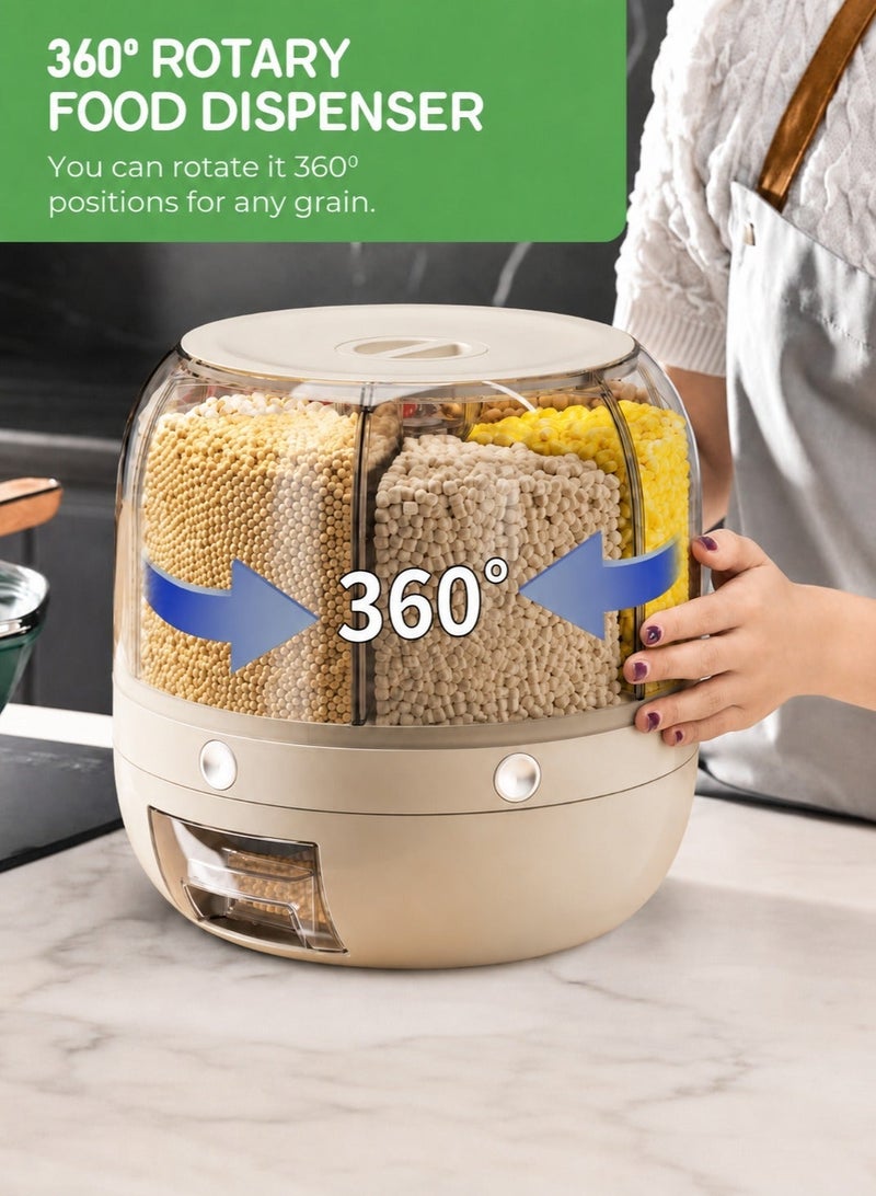 GOOGO 6 Grid Rotating Food Dispenser - 360° Round Bucket Sealed Grain Container - Transparent Rice Kitchen Storage Containers - White Dry Food Fruit Storage Box for Home Kitchen Organiser - Image 3