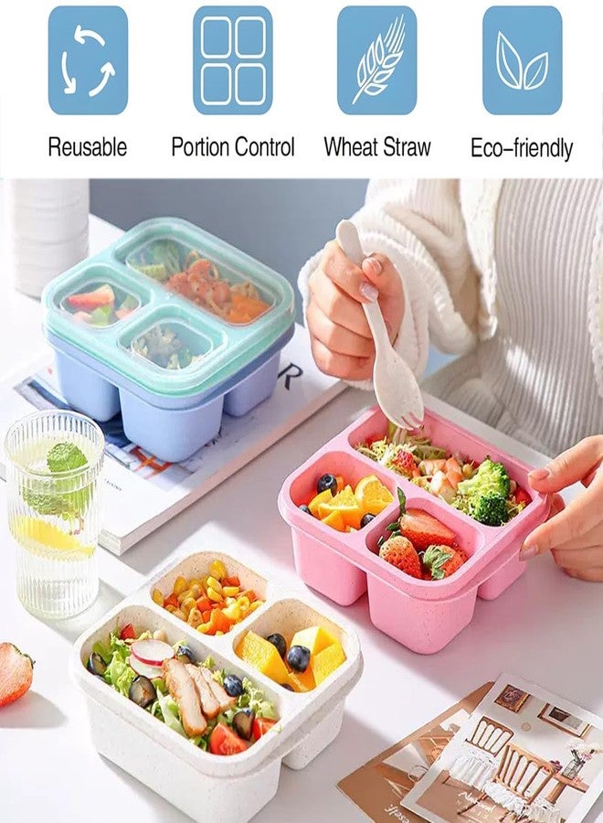 Emptycolor 3 Pack 3 Compartment Lunch Snack Containers with Lids, Meal Prep Bento Snack Boxes, BPA Free, Reusable Food Storage Lunchable Containers for People Work Travel - Image 2