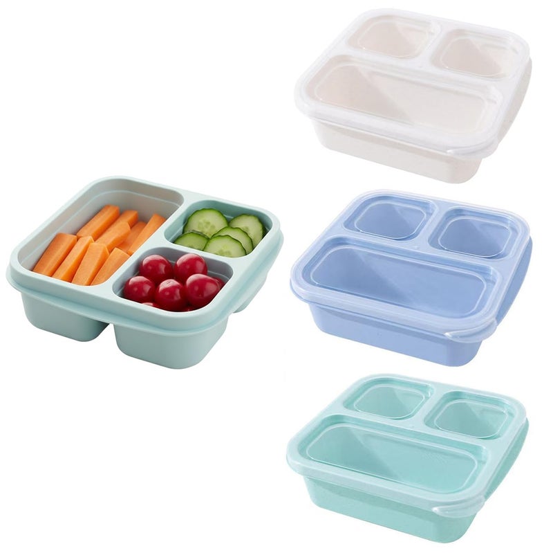 Emptycolor 3 Pack 3 Compartment Lunch Snack Containers with Lids, Meal Prep Bento Snack Boxes, BPA Free, Reusable Food Storage Lunchable Containers for People Work Travel - Image 1
